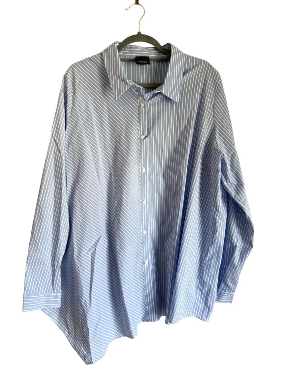 NWT Marina Rinaldi Blue Striped Asymmetric Button Up Shirt Size US 20 $155 [jb]
